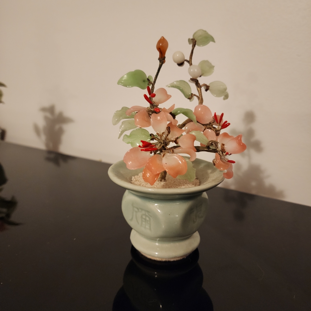 Elegant Jade Bonsai Tree with Pink and Green Accents